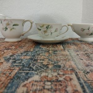 Sango Apple Blossom Tea Cup & Saucer w/ Creamer & Sugar Bowl